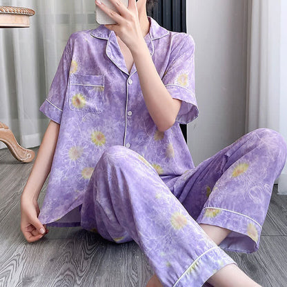 Ownkoti Artistic Style Sunflower Silky Loungewear Set - image 4