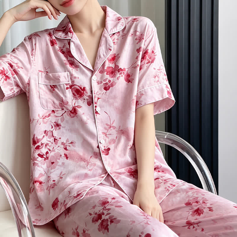 Ownkoti Pink Watercolor Floral Silky Loungewear Set - image 3