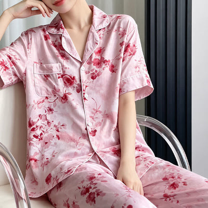 Ownkoti Pink Watercolor Floral Silky Loungewear Set - image 3