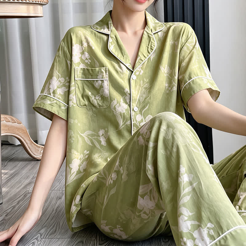 Ownkoti Elegant Green Floral Silky Loungewear Set - image 4
