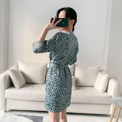 Ownkoti Leopard Lace Trim Cami Shorts Robe Set - image 5