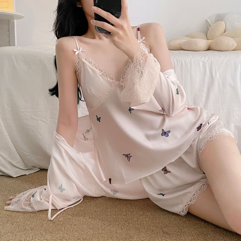 Ownkoti Butterfly Silky Lace Trim Cami Pajama Set - image 7
