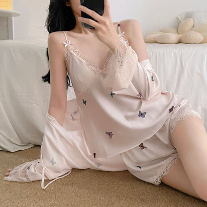 Ownkoti Butterfly Silky Lace Trim Cami Pajama Set - image 7