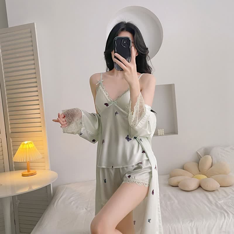 Ownkoti Butterfly Silky Lace Trim Cami Pajama Set - image 12