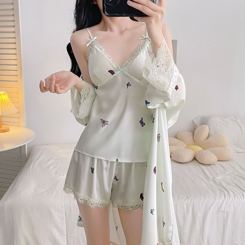 Ownkoti Butterfly Silky Lace Trim Cami Pajama Set - image 11