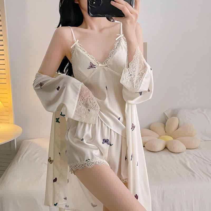 Ownkoti Butterfly Silky Lace Trim Cami Pajama Set - image 2