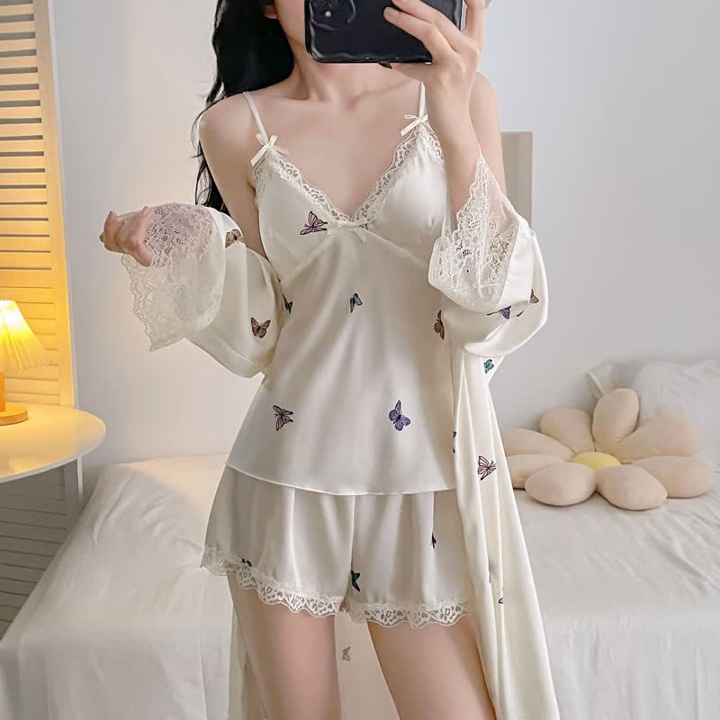 Ownkoti Butterfly Silky Lace Trim Cami Pajama Set - image 1