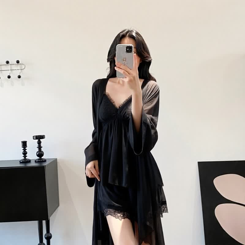 Ownkoti Elegant Lace Trim Loungewear Set - image 9