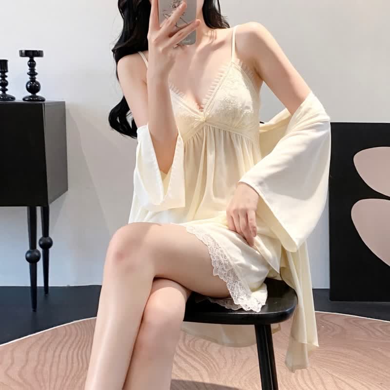 Ownkoti Elegant Lace Trim Loungewear Set - image 2