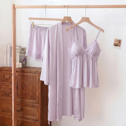 Ownkoti Elegant Lace Trim Loungewear Set - Purple - Cami & Shorts & Robe - XXL - image 16