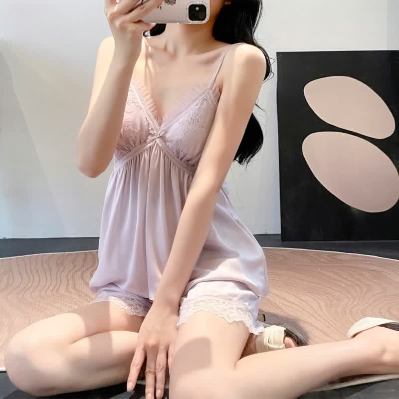 Ownkoti Elegant Lace Trim Loungewear Set - image 23
