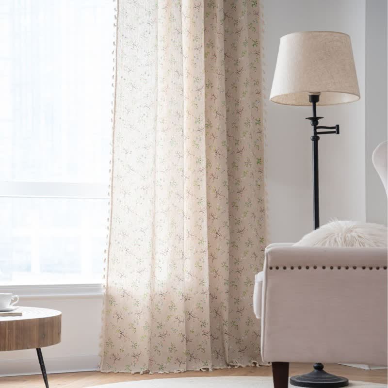Ownkoti Elegant Branch & Floral Curtain with Tassel - image 1