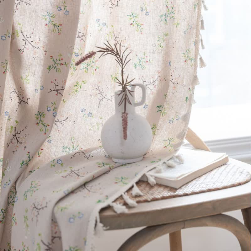 Ownkoti Elegant Branch & Floral Curtain with Tassel - image 2
