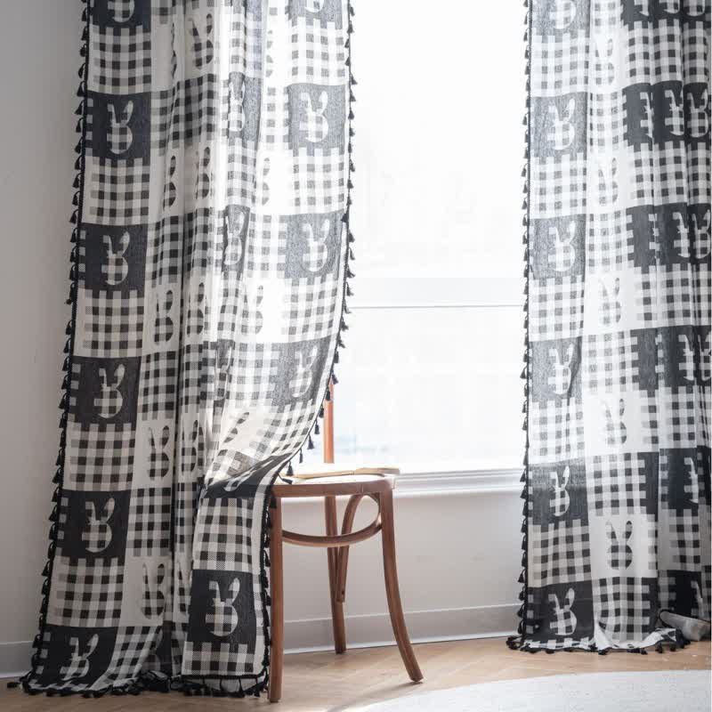 Ownkoti Rustic Bunny & Plaid Curtain with Tassel - image 1