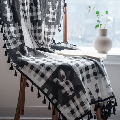 Ownkoti Rustic Bunny & Plaid Curtain with Tassel - image 4