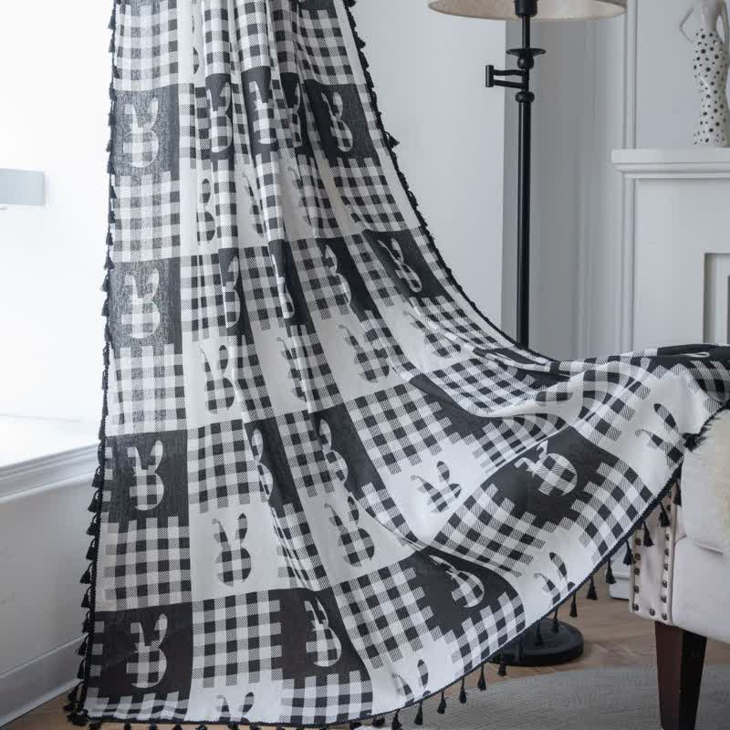 Ownkoti Rustic Bunny & Plaid Curtain with Tassel - image 3