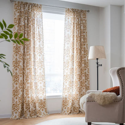 Ownkoti Vintage Yellow Pattern Curtain with Tassel - Grommet - 59" x 118" - image 0