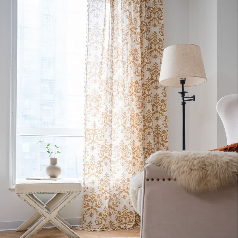 Ownkoti Vintage Yellow Pattern Curtain with Tassel - image 2