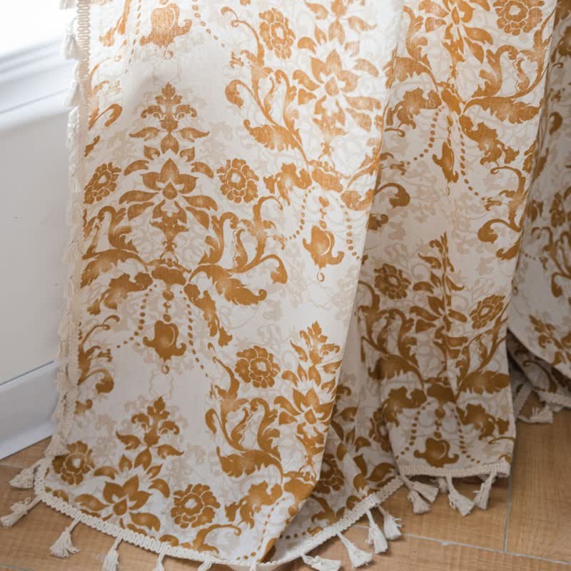 Ownkoti Vintage Yellow Pattern Curtain with Tassel - image 3
