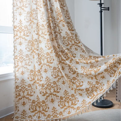 Ownkoti Vintage Yellow Pattern Curtain with Tassel - image 1