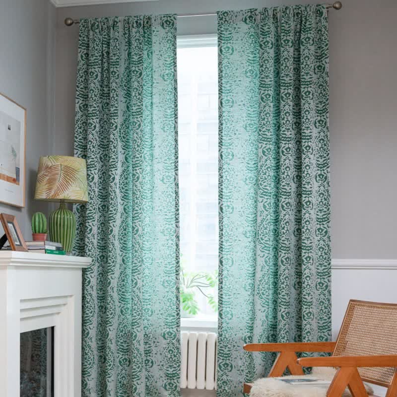 Ownkoti Vintage Style Water Drop Pattern Curtain - Green - Grommet - 52" x 118" - image 0