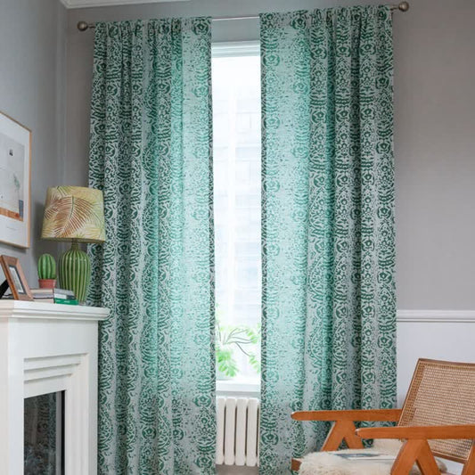 Ownkoti Vintage Style Water Drop Pattern Curtain - Green - Grommet - 52" x 118" - image 0