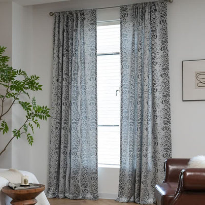 Ownkoti Vintage Style Water Drop Pattern Curtain - Grey - Grommet - 52" x 118" - image 5