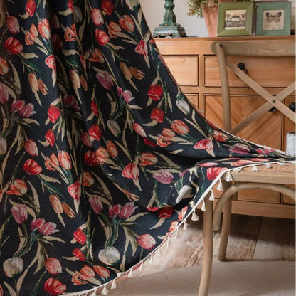 Ownkoti Tulip Floral Jacquard Curtain with Tassel - image 2
