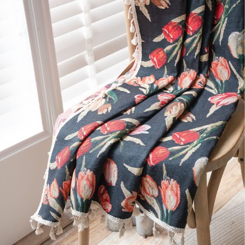 Ownkoti Tulip Floral Jacquard Curtain with Tassel - image 3