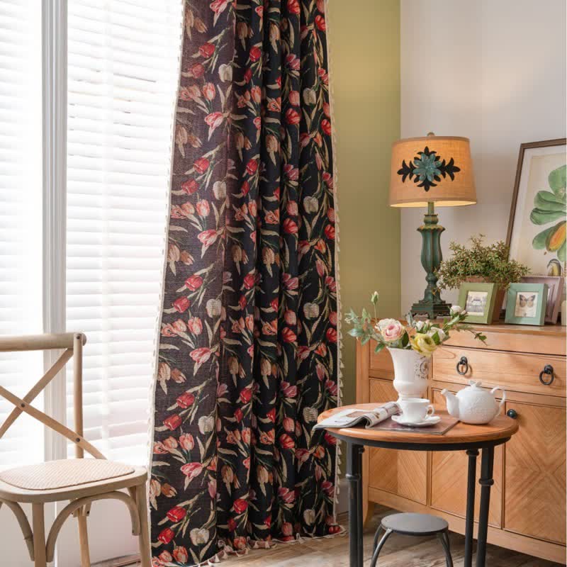 Ownkoti Tulip Floral Jacquard Curtain with Tassel - image 1