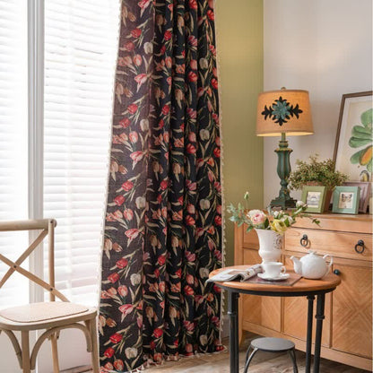 Ownkoti Tulip Floral Jacquard Curtain with Tassel - image 1