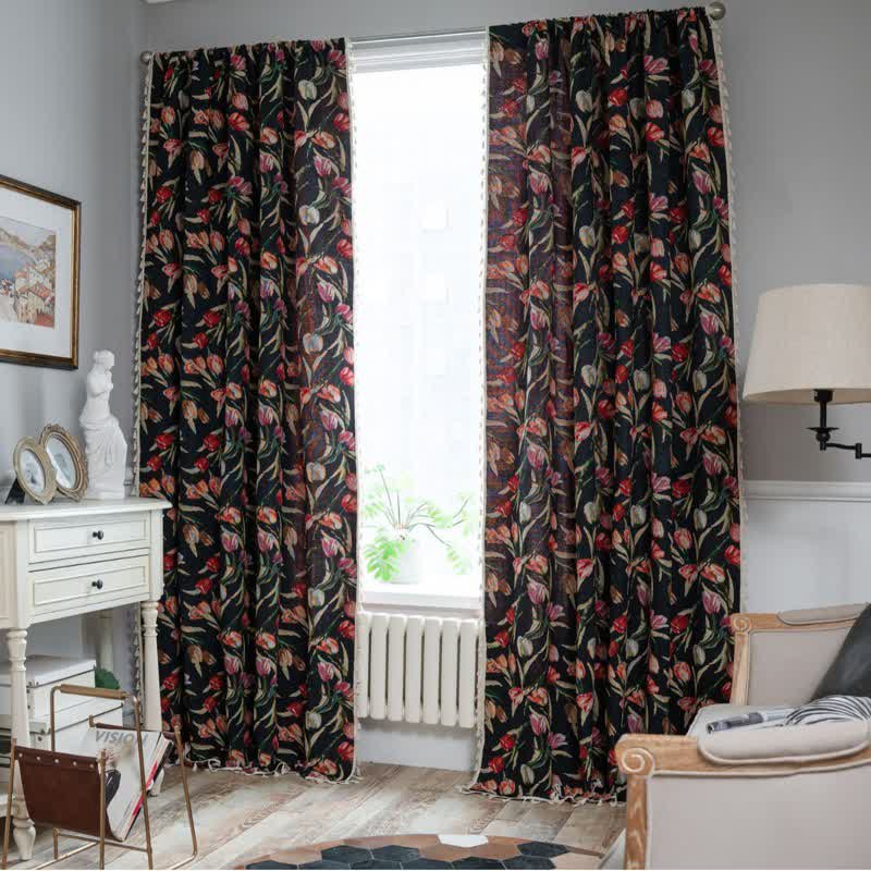 Ownkoti Tulip Floral Jacquard Curtain with Tassel - Grommet - 59" x 118" - image 0
