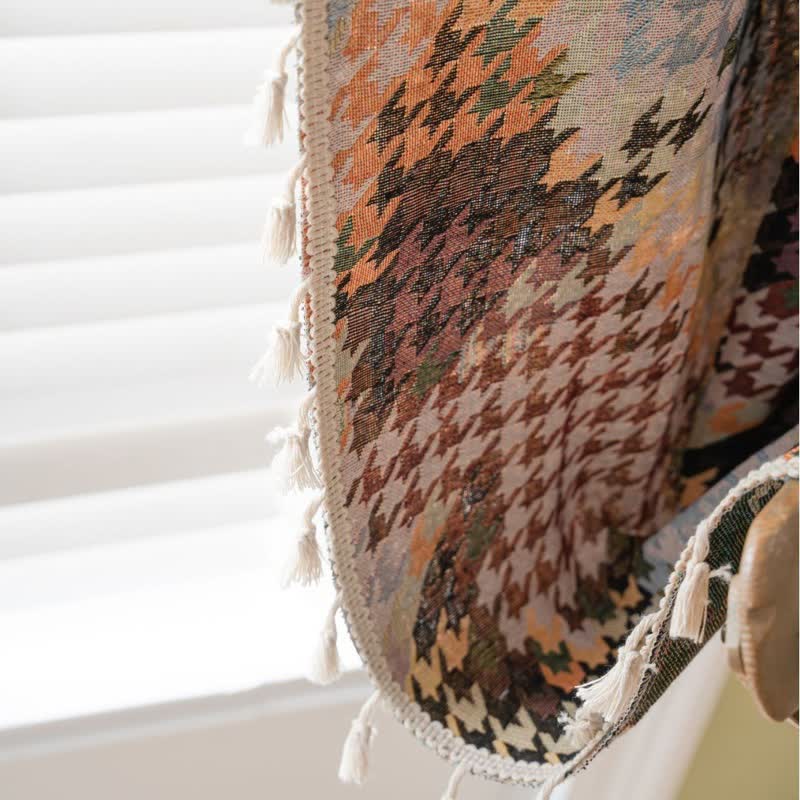 Ownkoti Colorful Houndstooth Jacquard Curtain with Tassel - image 2