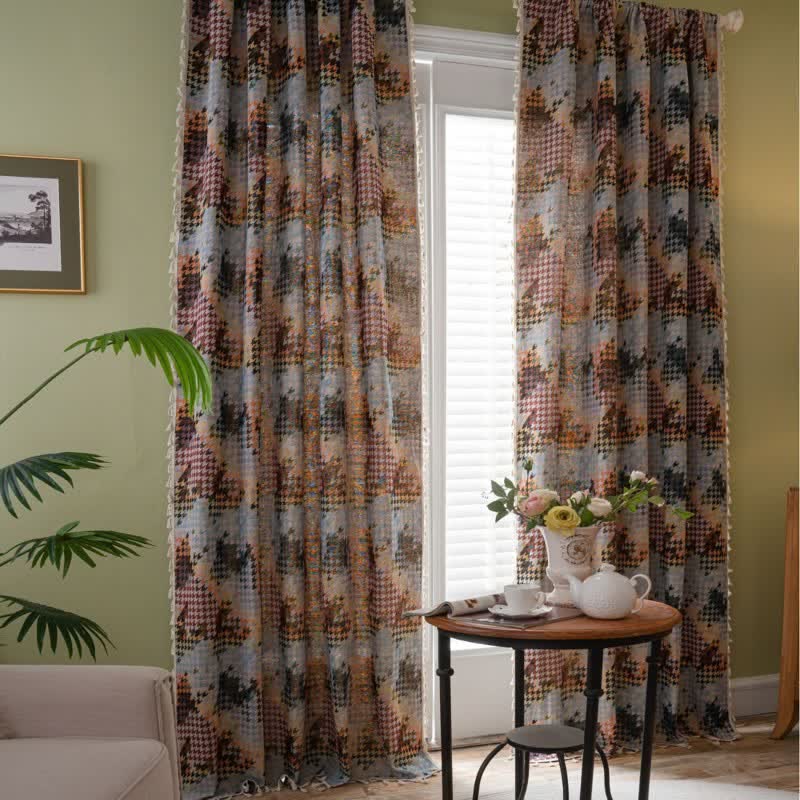 Ownkoti Colorful Houndstooth Jacquard Curtain with Tassel - Grommet - 59" x 118" - image 0