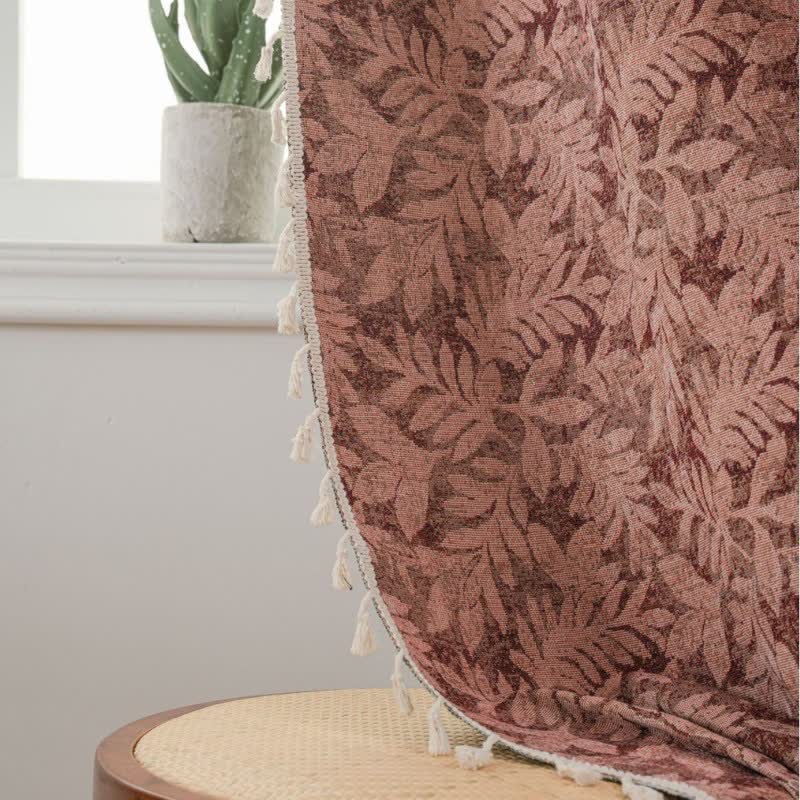 Ownkoti Vintage Leaf Jacquard Curtain with Tassel - image 3