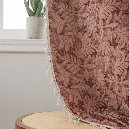 Ownkoti Vintage Leaf Jacquard Curtain with Tassel - image 3