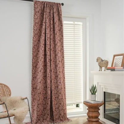 Ownkoti Vintage Leaf Jacquard Curtain with Tassel - image 2