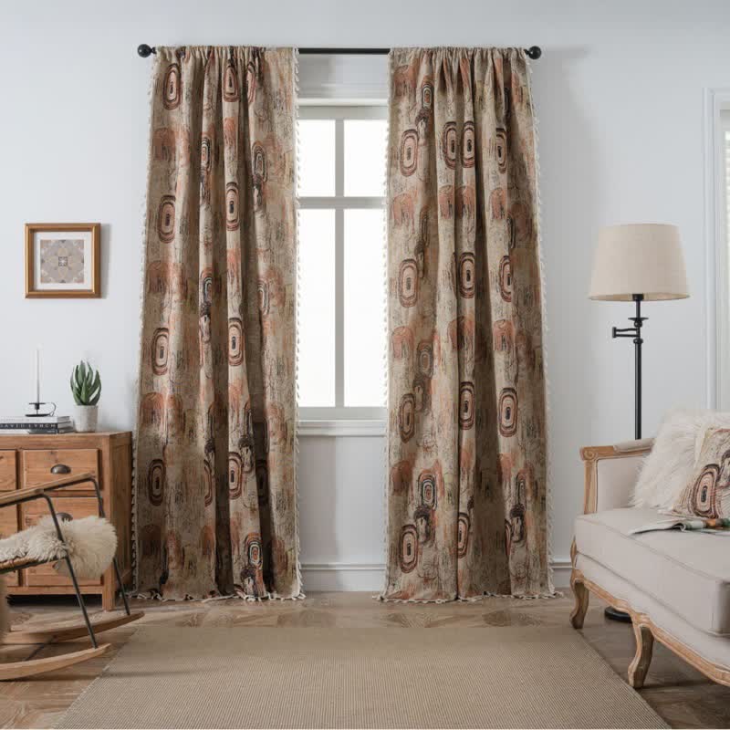 Ownkoti Tree Ring Jacquard Curtain with Tassel - Grommet - 59" x 118" - image 0