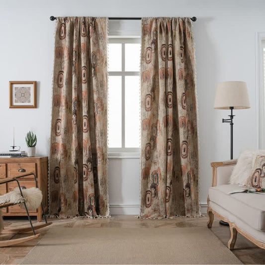 Ownkoti Tree Ring Jacquard Curtain with Tassel - Grommet - 59" x 118" - image 0