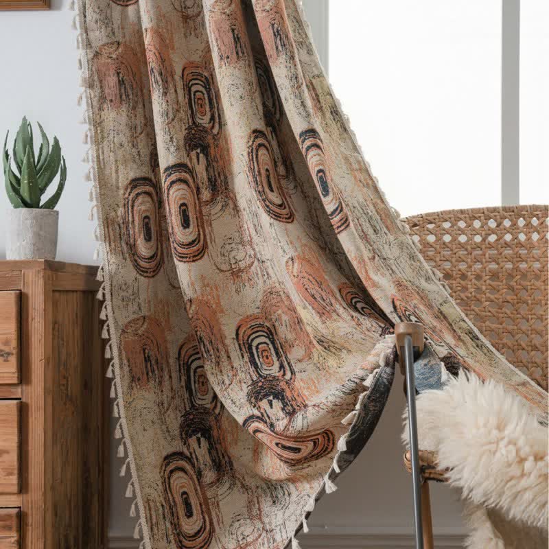 Ownkoti Tree Ring Jacquard Curtain with Tassel - image 1