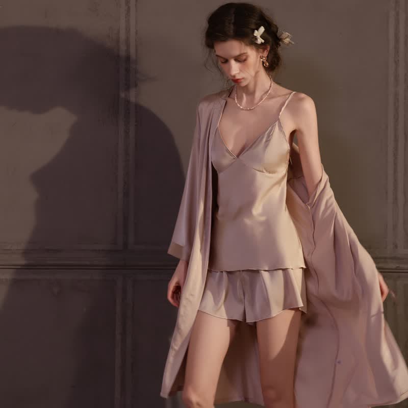 Ownkoti Solid Color Silky Cami Pajama Set(3PCS) - image 2