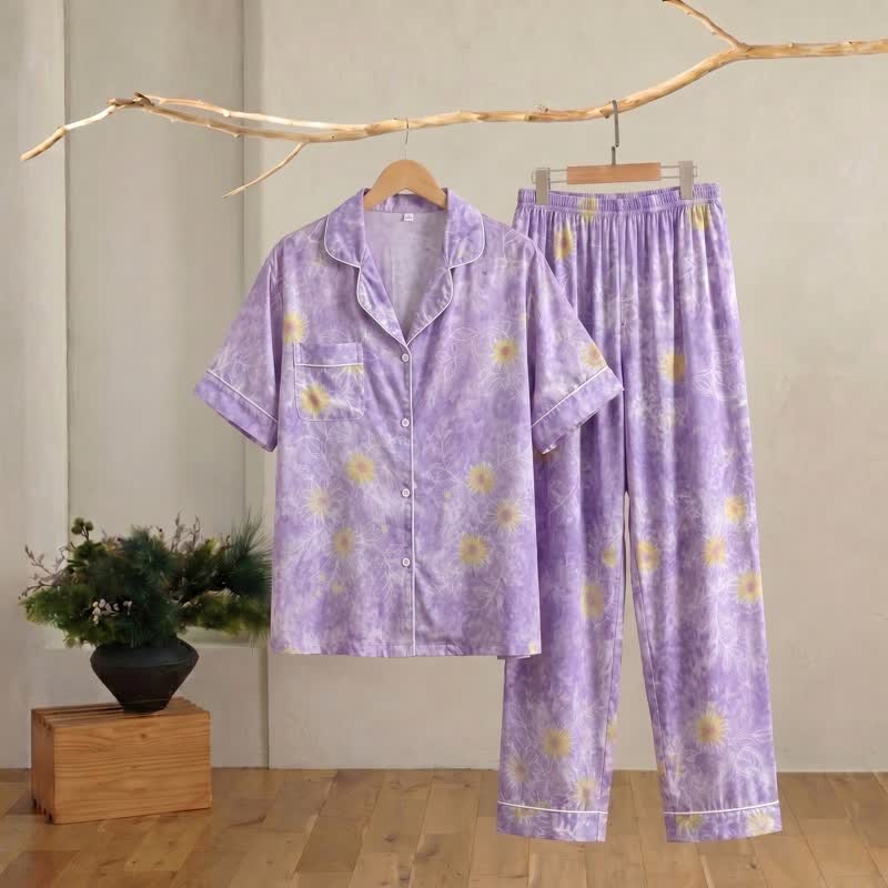 Ownkoti Artistic Style Sunflower Silky Loungewear Set - image 1