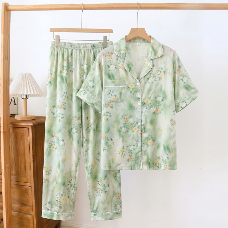 Ownkoti Refresh Floral Silky Loungewear Set - Green - 2XL - image 0
