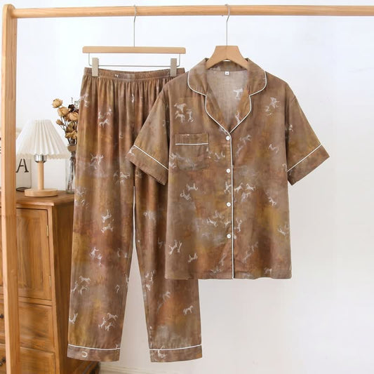 Ownkoti Brown Horse Silky Loungewear Set - Brown - 2XL - image 0