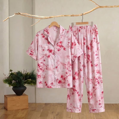 Ownkoti Pink Watercolor Floral Silky Loungewear Set - image 1