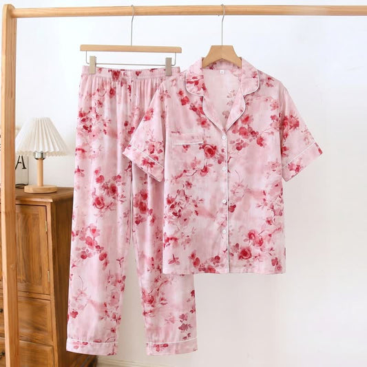 Ownkoti Pink Watercolor Floral Silky Loungewear Set - Pink - 2XL - image 0