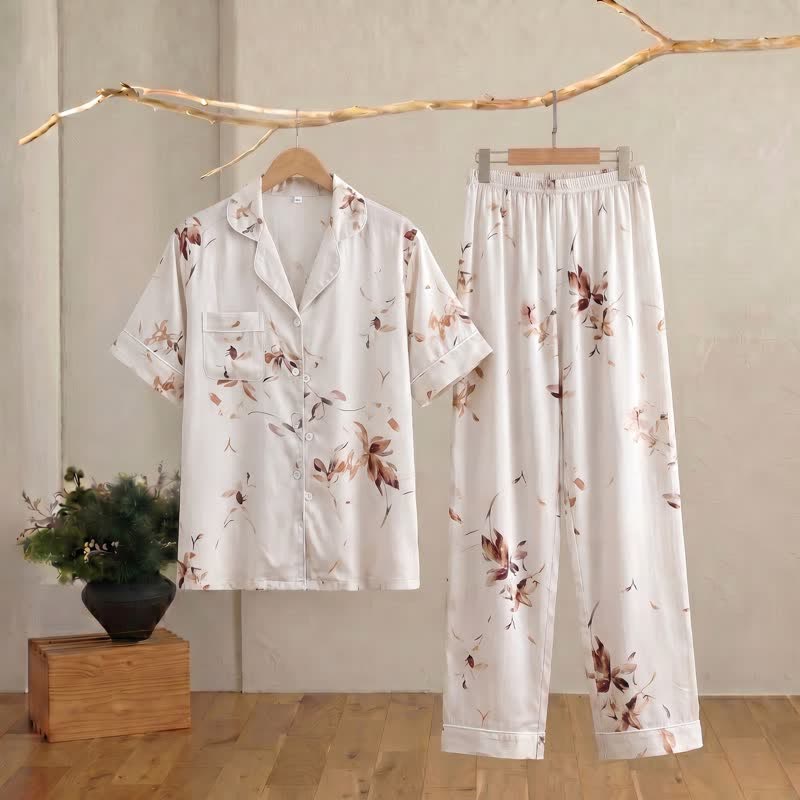 Ownkoti Artistic Style Floral Silky Loungewear Set - image 1