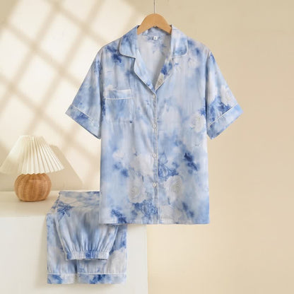 Ownkoti Blue Watercolor Floral Silky Loungewear Set - image 2