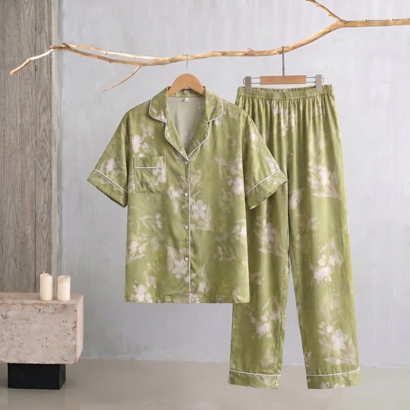 Ownkoti Elegant Green Floral Silky Loungewear Set - image 2
