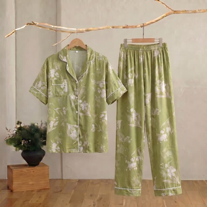 Ownkoti Elegant Green Floral Silky Loungewear Set - image 1